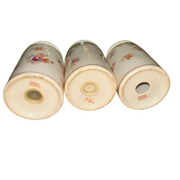 Antique Handpainted Japanese Spice Jar Set: Floral Design Salt, Pepper, Flour - Picture 8 of 8